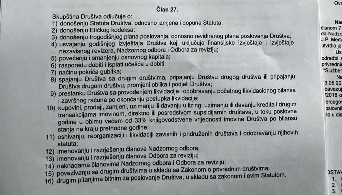 Statut Sarajevksog aerodroma član 27.