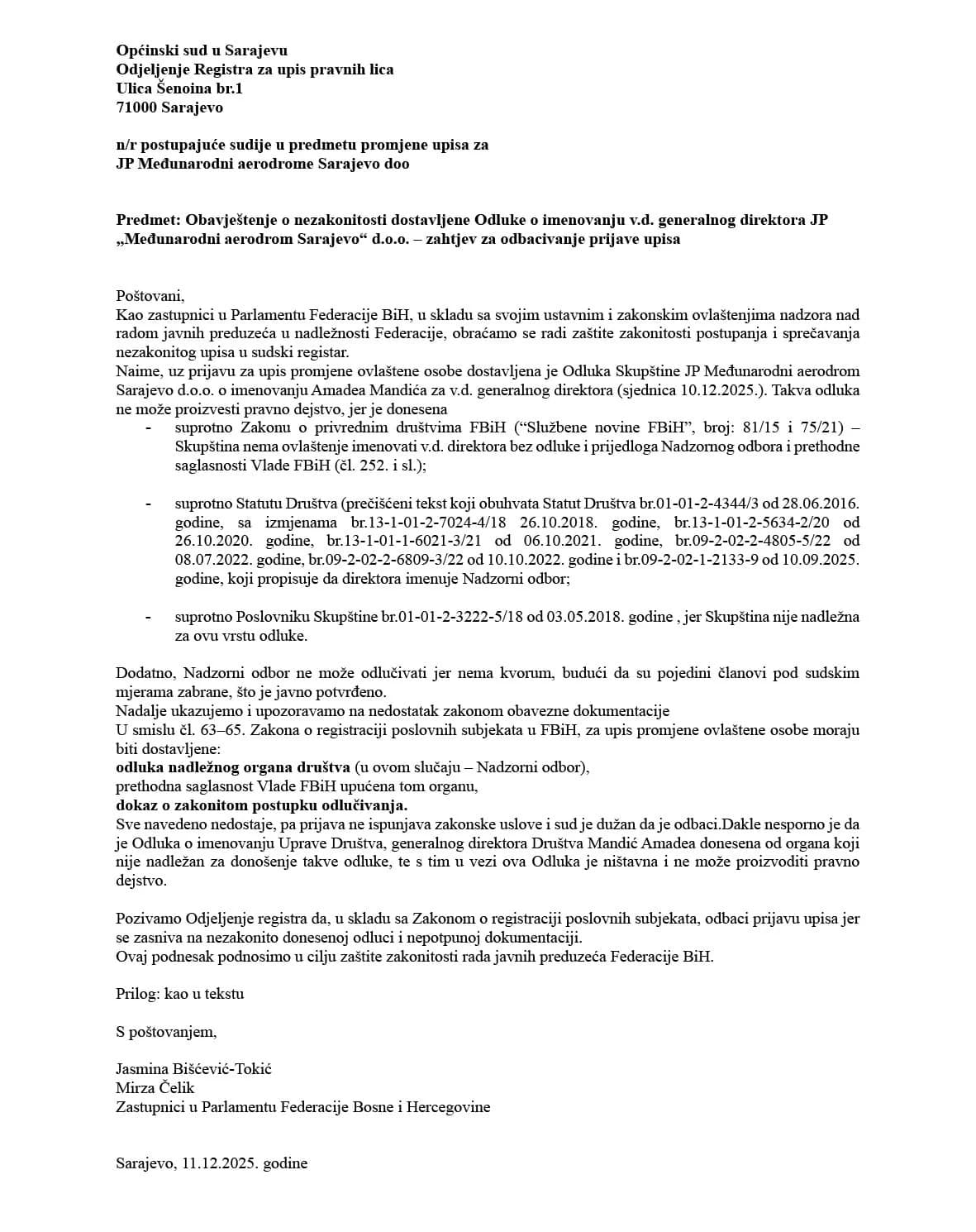 Zahtjev Općinskom sudu