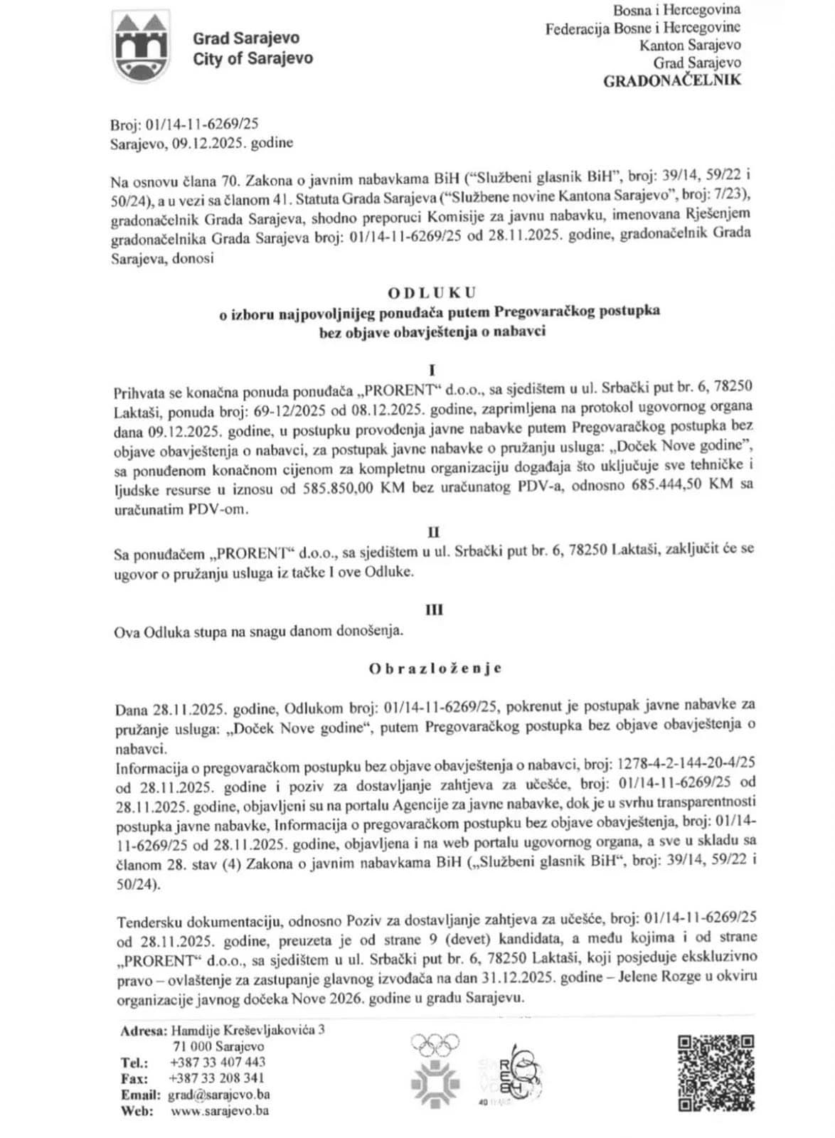 Odluka je donesena 9. decembra