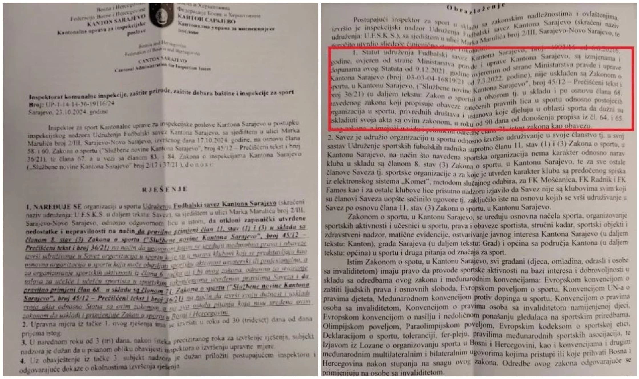 Rješenje o izbacivanju udruženja iz FSKS