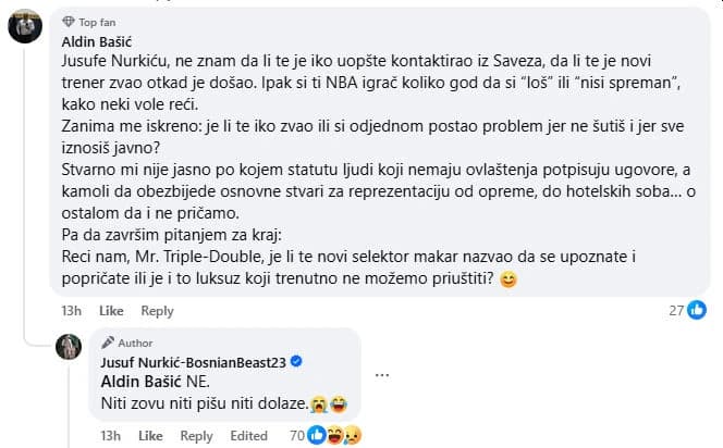 Odgovor Nurkića na Facebooku