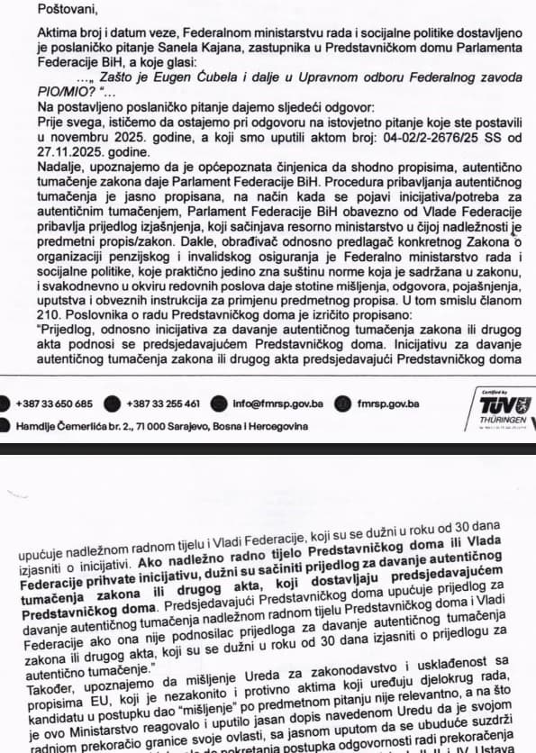 Odgovor Ministarstva Kajanu