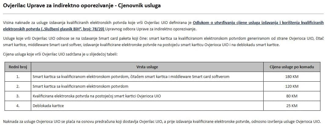 Cjenovnik UIOBiH