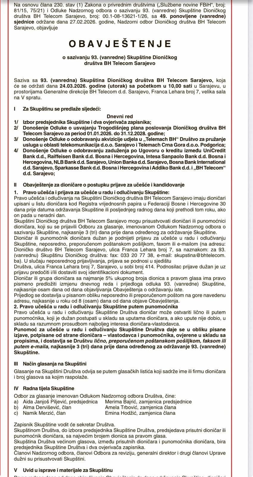 BH Telecom - Skupština