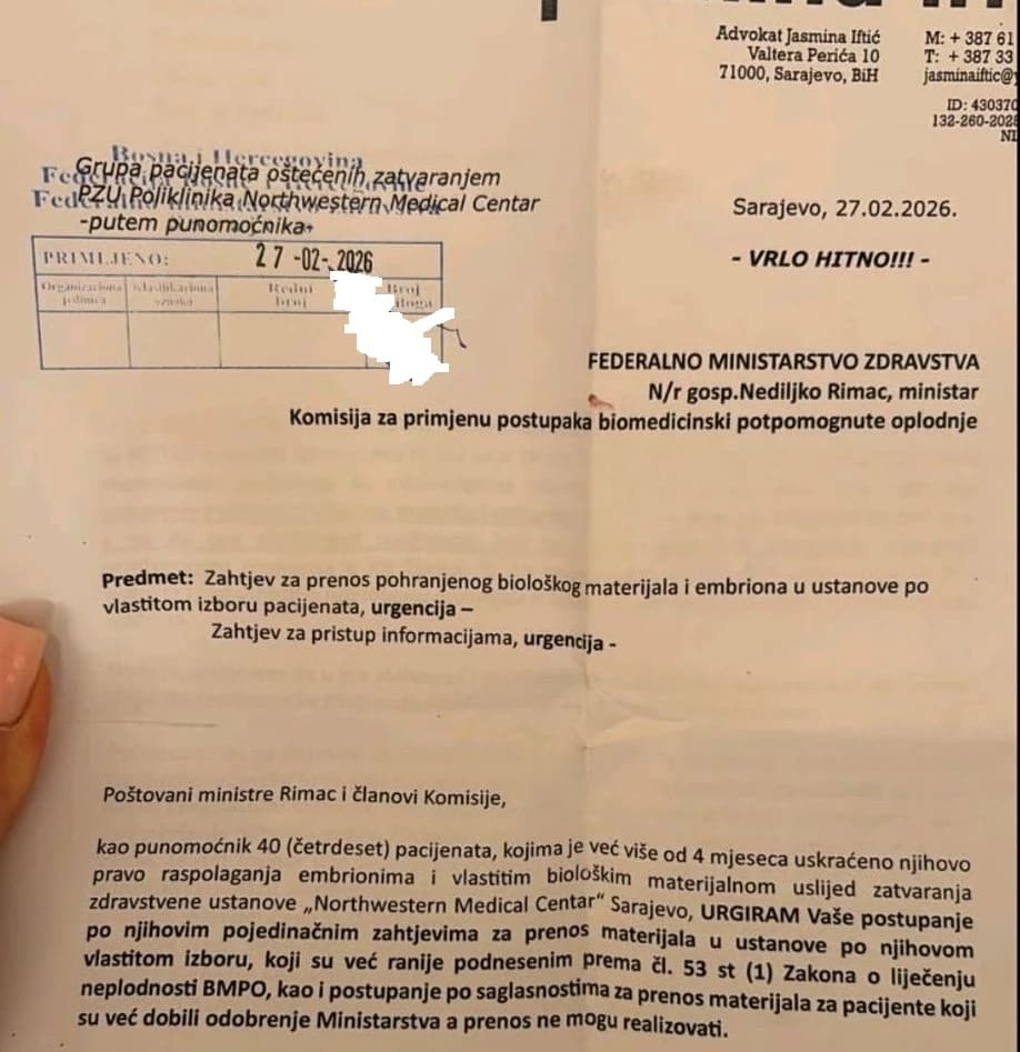 Urgencija Federalnom ministarstvu zdravstva
