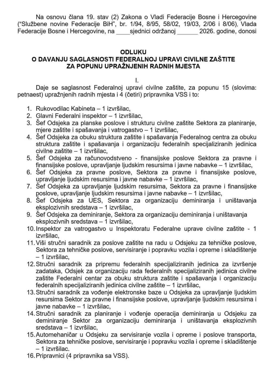 Konkurs pripremljen za ovu sedmicu