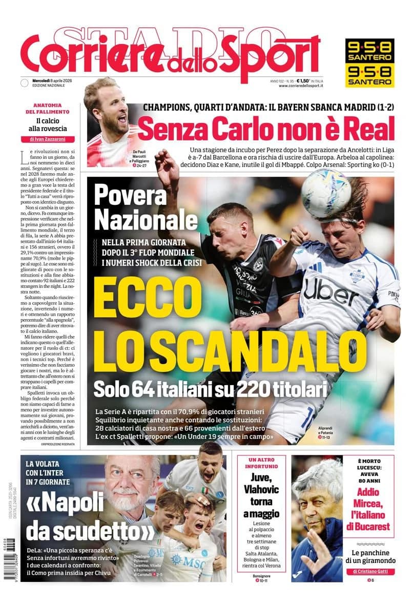 Naslovnica lista Corriere dello Sport: Skandal u Seriji A je u centru pažnje
