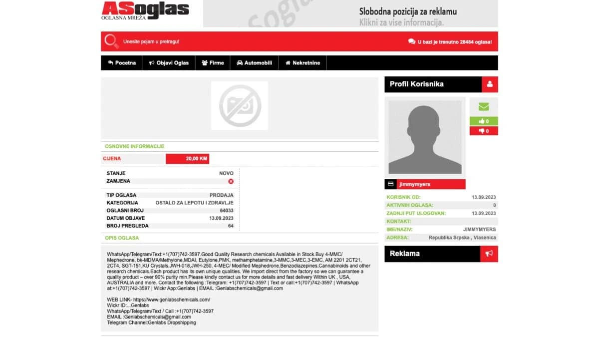 Jedan od oglasa prodavca koji tvrdi da je iz Vlasenice