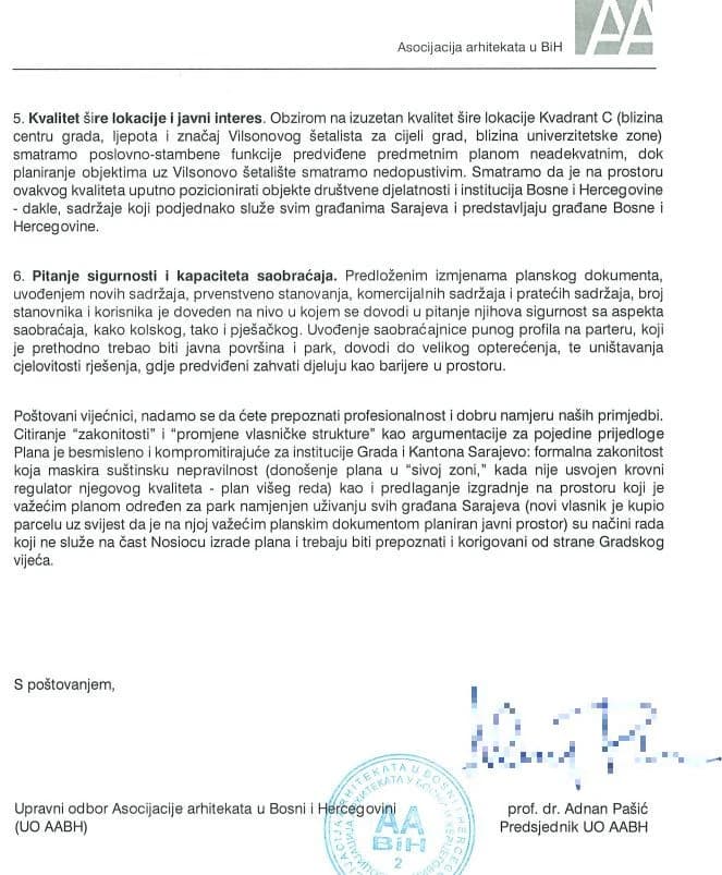 Izjašnjenje Asocijacije arhitekata u BiH