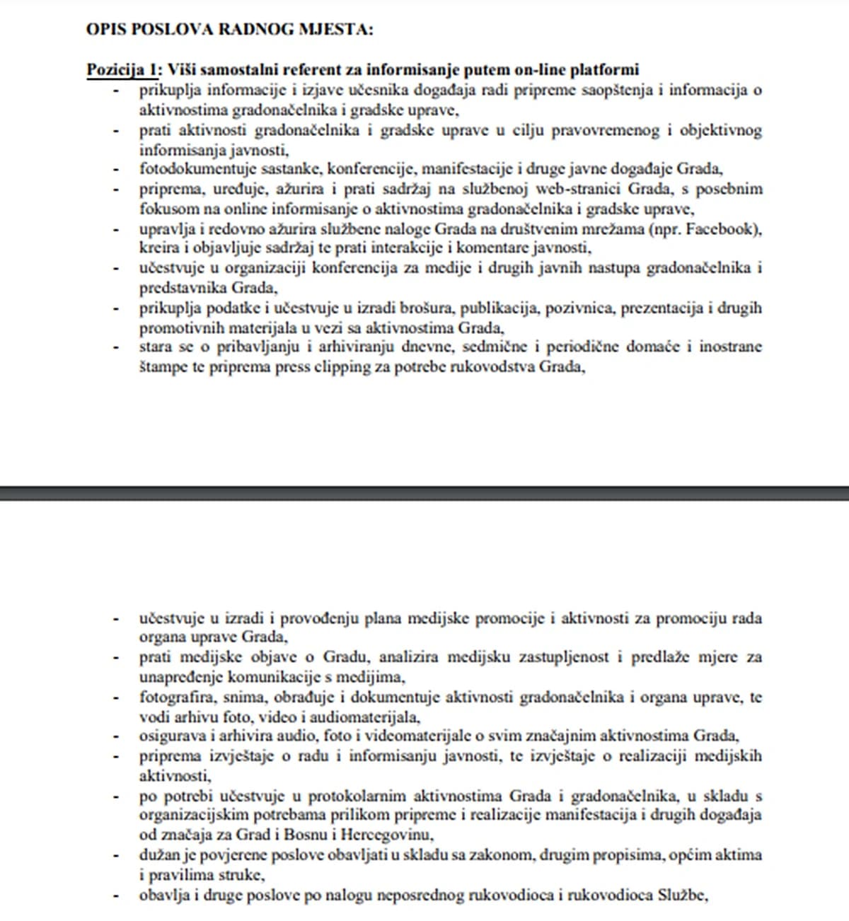 Opis poslova za poziciju