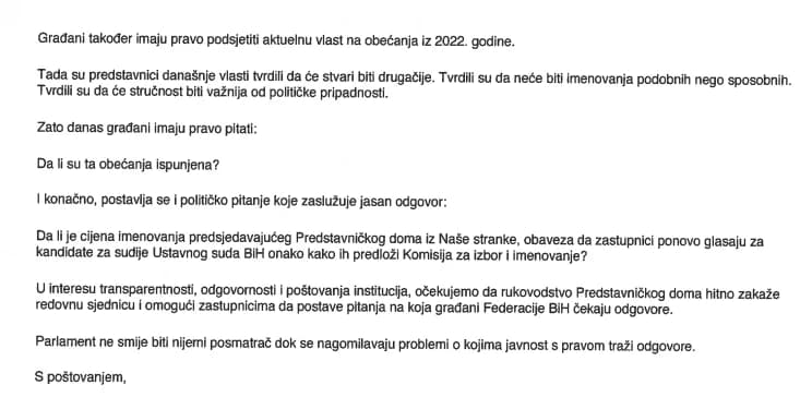 Pismo Parlamentu FBiH