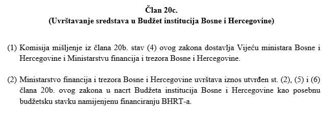 Dio izmjena i dopuna Zakona o BHRT-u