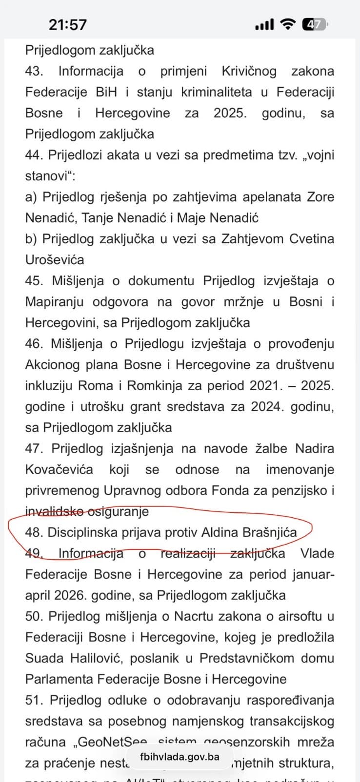 Dnevni red Vlade FBiH