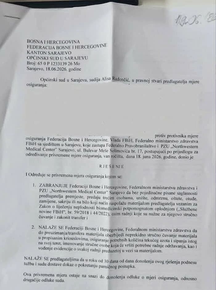 Rješenje Općinskog suda u Sarajevu