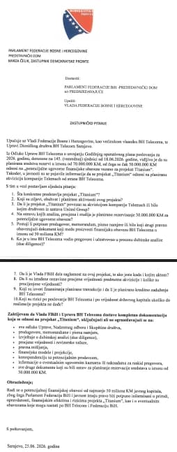 Pismo Vladi FBiH