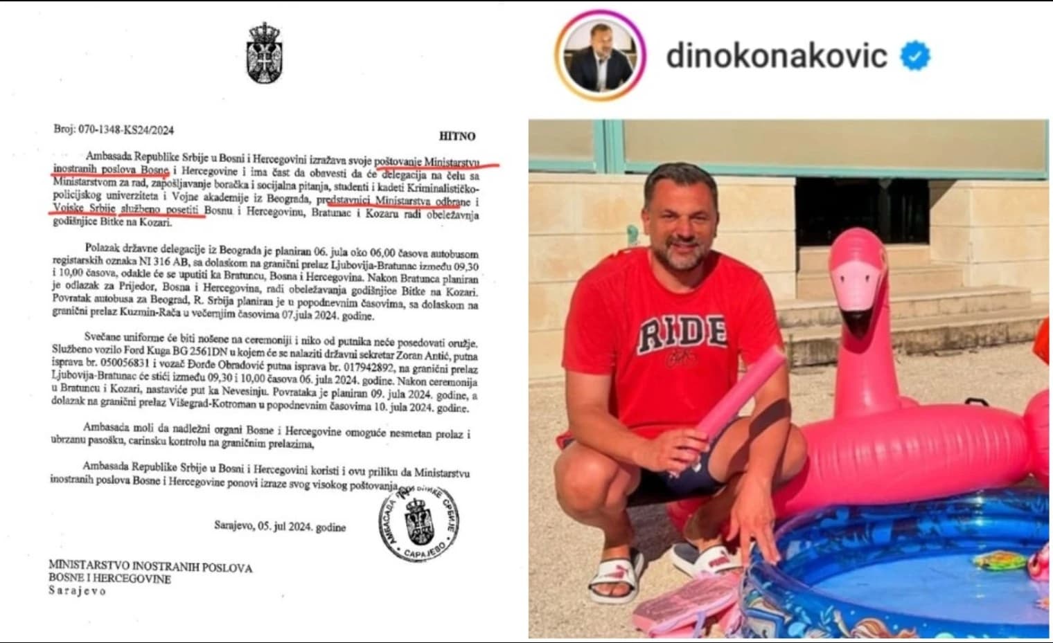 Dopis Ambasade Srbije i Elmedin Konaković