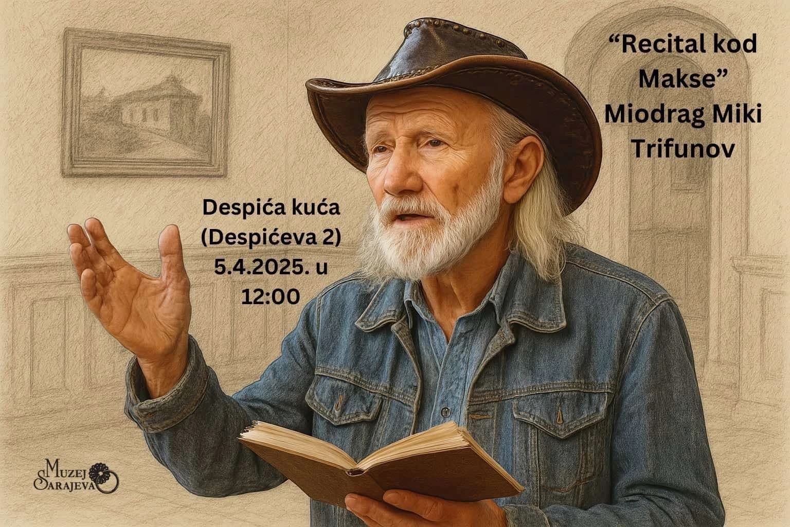 Legendarni Miki Trifunov 5. aprila recituje poeziju u Despića kući