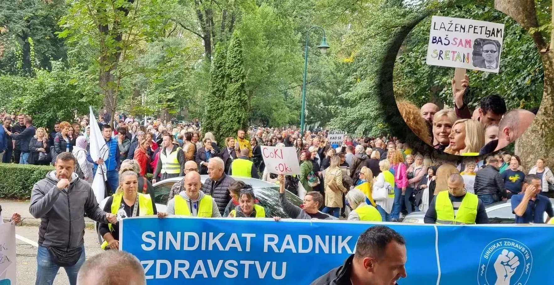 Detalj sa prošlogodišnjih protesta radnika u zdravstvu ispred Vlade KS