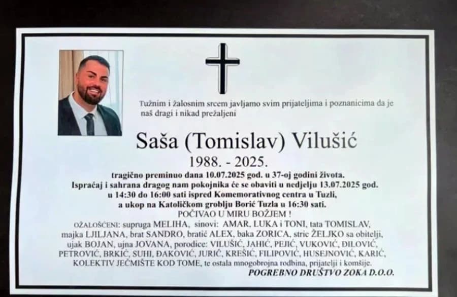 Posmrtnica Saše Vilušića