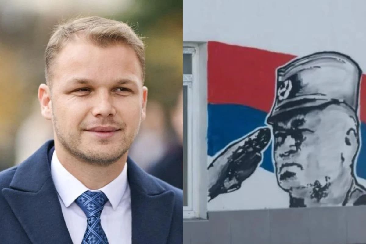 Draško Stanivuković i mural Ratka Mladića u Banjoj Luci