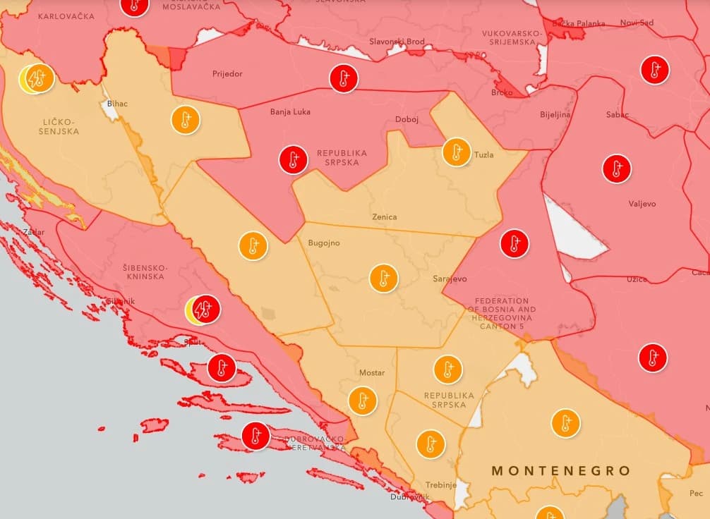 Meteoalarm: Pola države u crvenom, popodne u dijelovima BiH moguće nevrijeme s grmljavinom, kišom i gradom