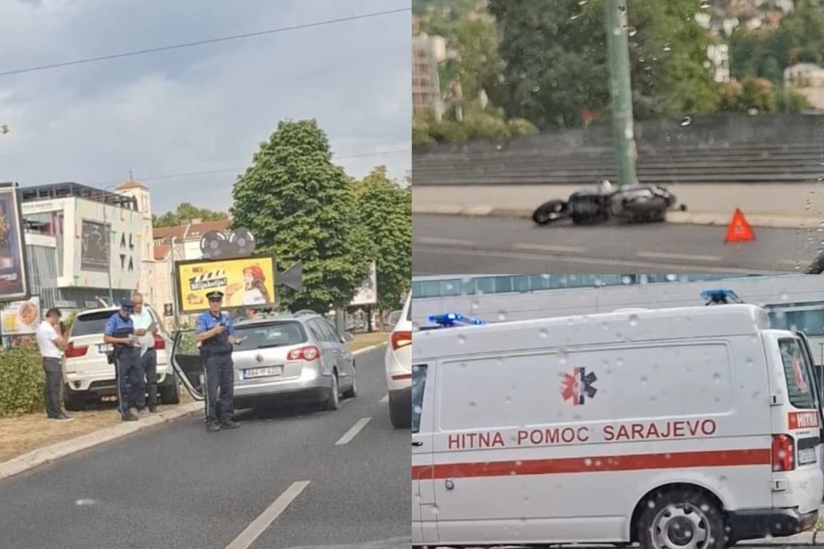Dvije nesreće u centru Sarajeva: Auto na travi, motocikl na cesti, stvorene velike gužve