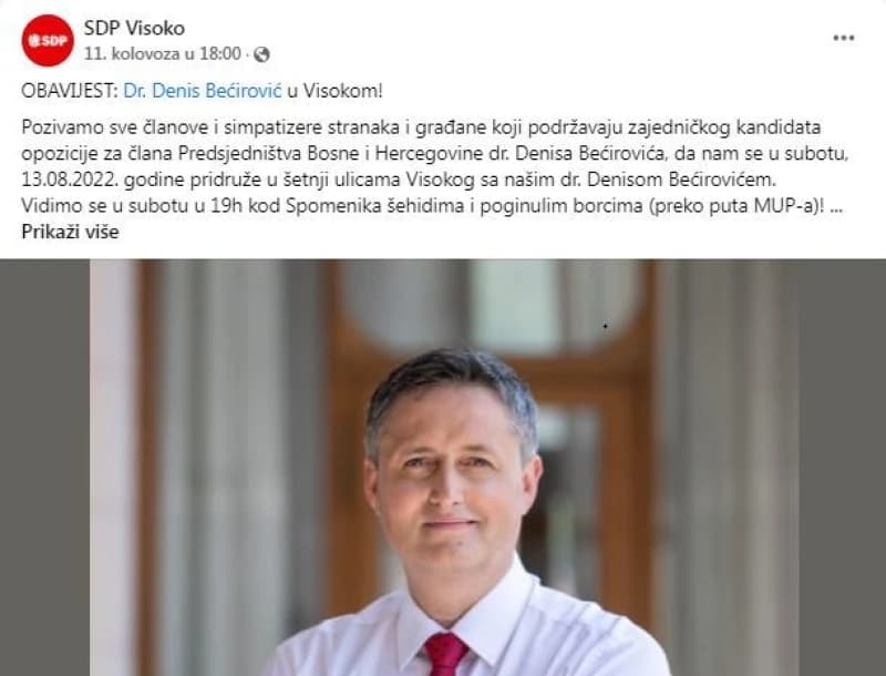 Na zakazanu šetnju sa Bećirovićem u Visokom ni Bećirović nije došao