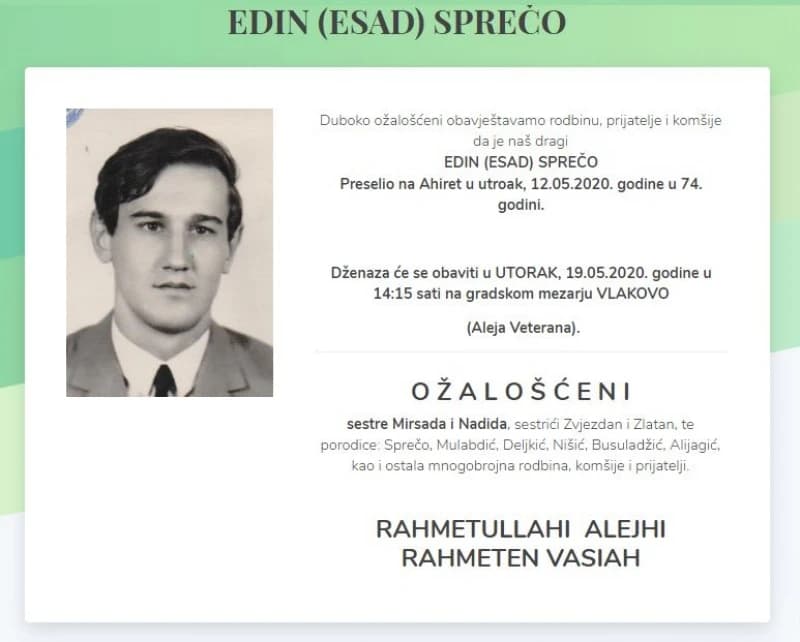 Sutra dženaza legendarnom fudbaleru Željezničara Edinu Spreči